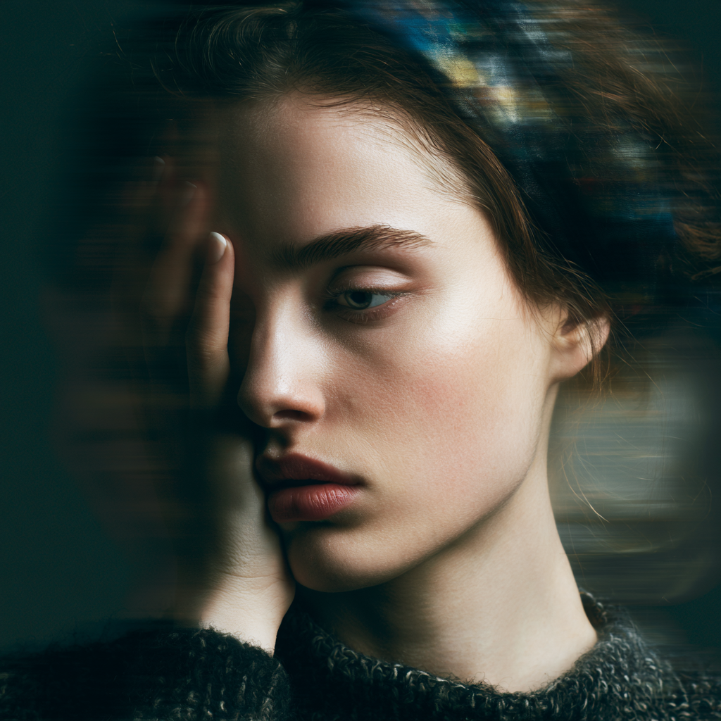 Woman with her hand on her face symbolizing emotional regulation.